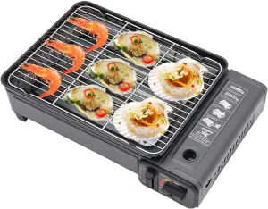 1-Burner Butane Stove, Portable Camping Stove with Grilling Net, Baking Sheet, Single Burner Gas Stove for Camping, Tailgating