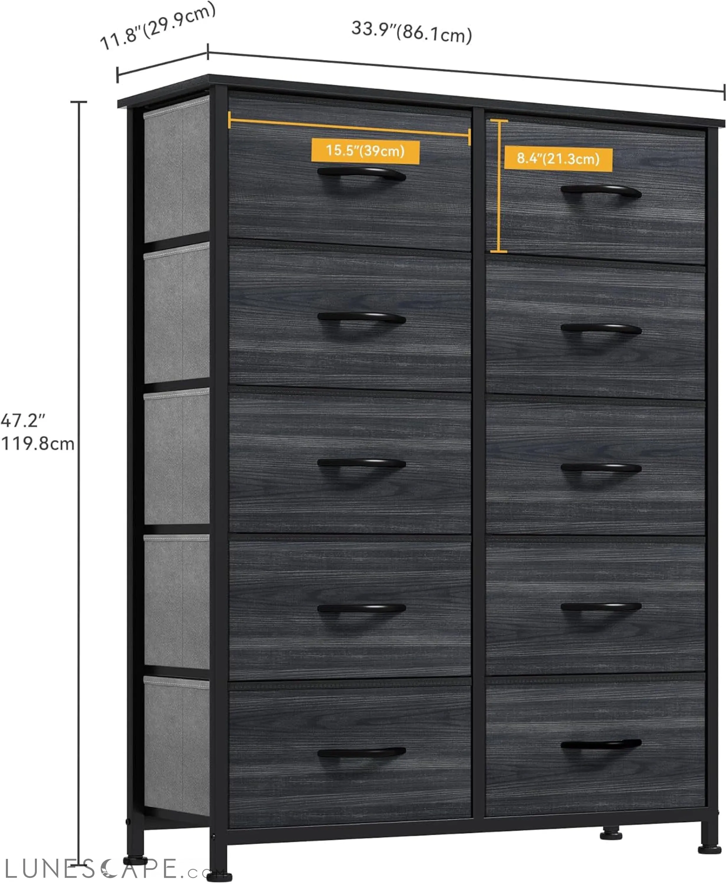 10 Drawer Dresser - Fabric Storage Tower, Organizer Unit for Living