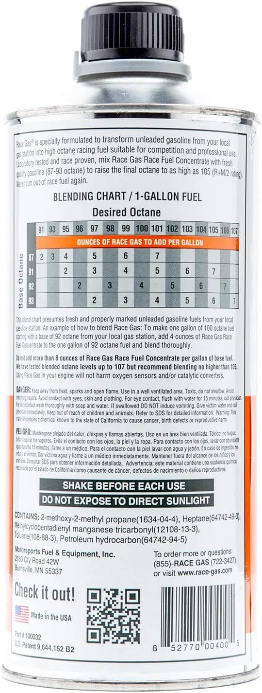 100032 Premium Race Fuel Concentrate Increases Gasoline Up to 105 Octan, 12 Pack