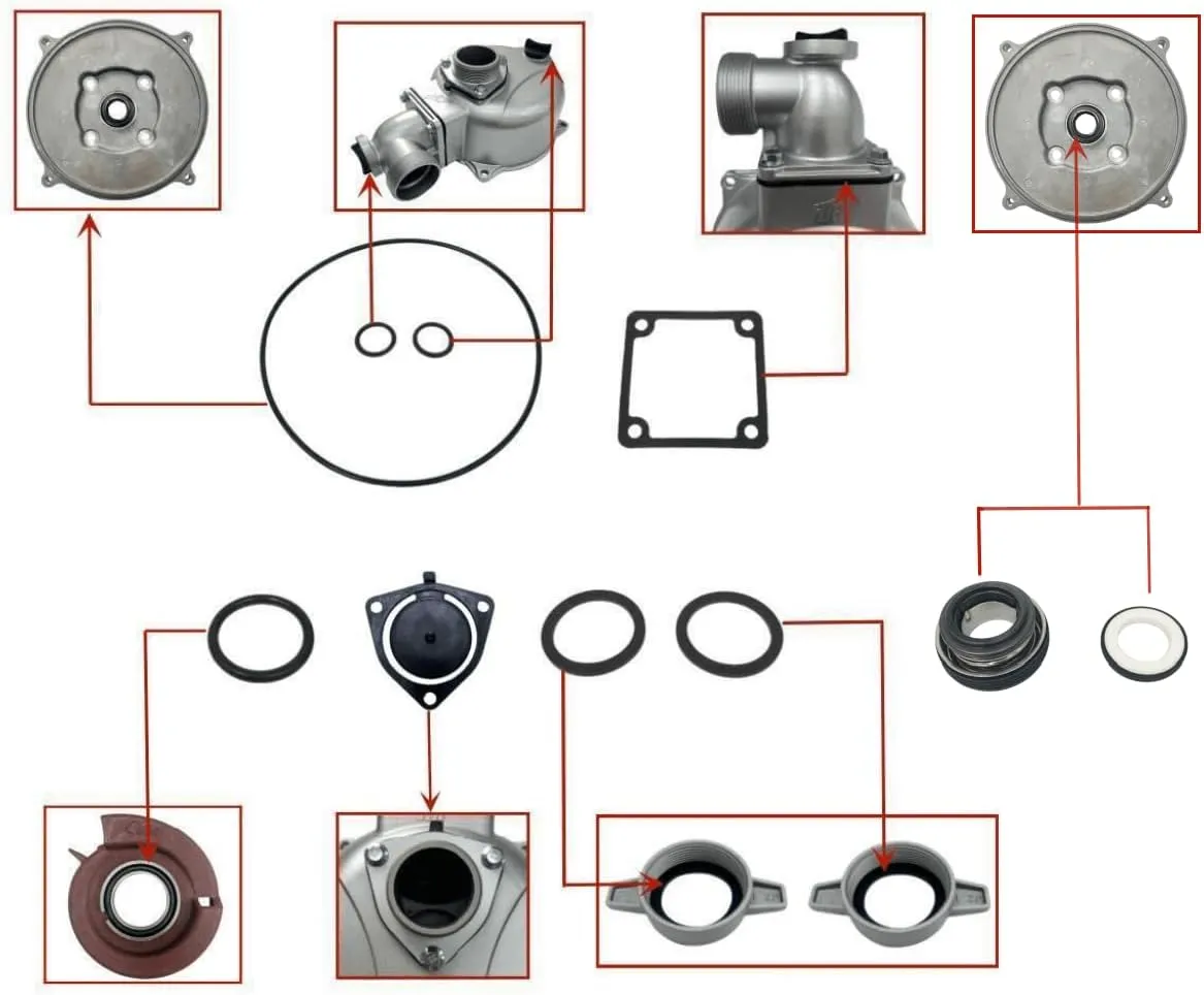 10PCS Pump Gasket O-Ring Mechanical Seal For Red Lion 2" IN. 4RLAG-2H 5RLAG-2L For DuroMax XP652WP 7HP For Generac 2" 6822 6919 For Champion 2-IN Semi-Trash Water Pump 100742 100113