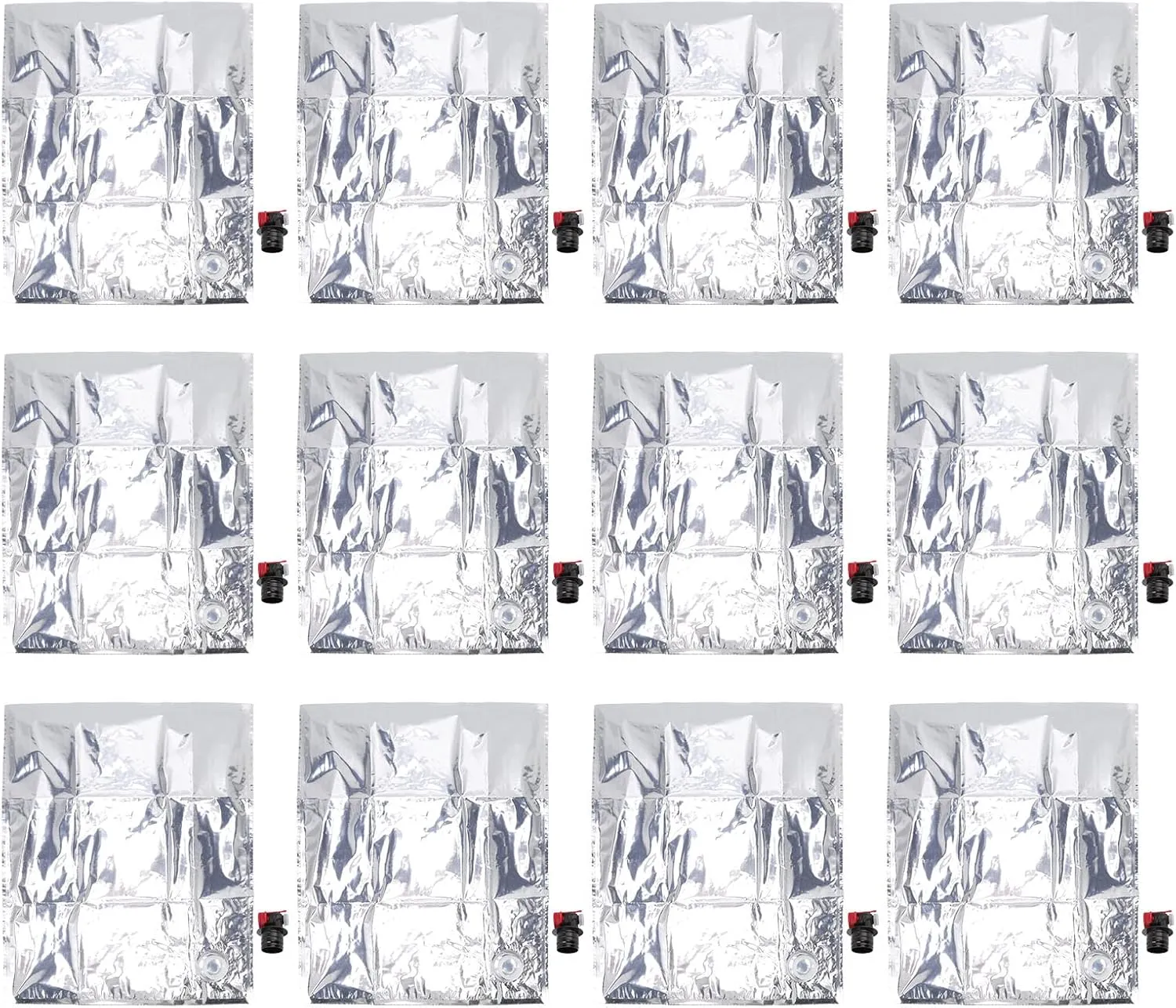 12 Pack Emergency Water Bags, Portable Collapsible, Freezable, Refillable with Faucet, Space Saving Design, for Camping, Hiking, Travel, Survival Prep