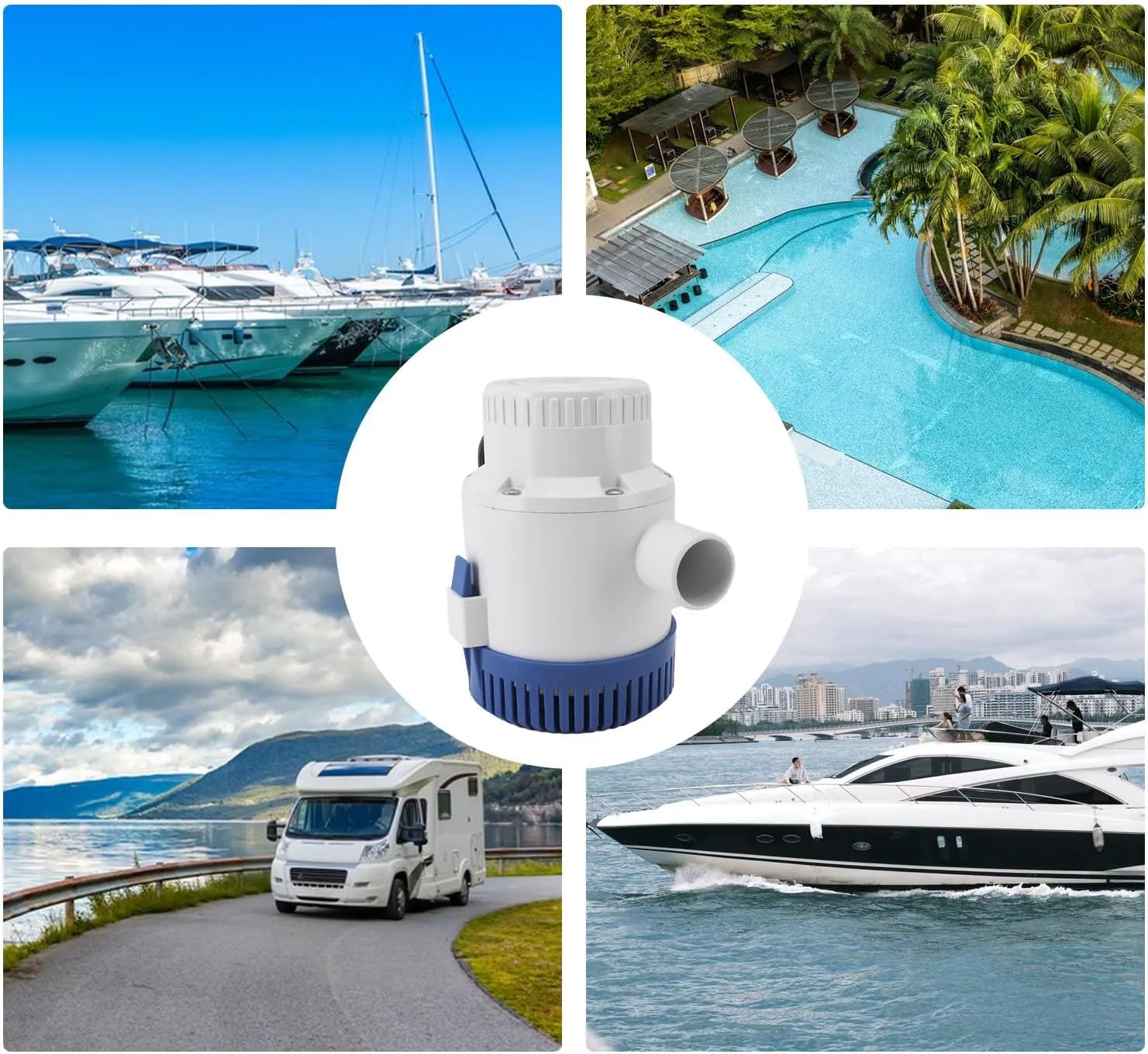 12V and 24V Bilge Pump, 3700 GPH Boat Marine Plumbing Electric Bilge Pump, Marine Electric Rule Bilge Pump, Efficient Low Noise Overheat Prevention (24V)