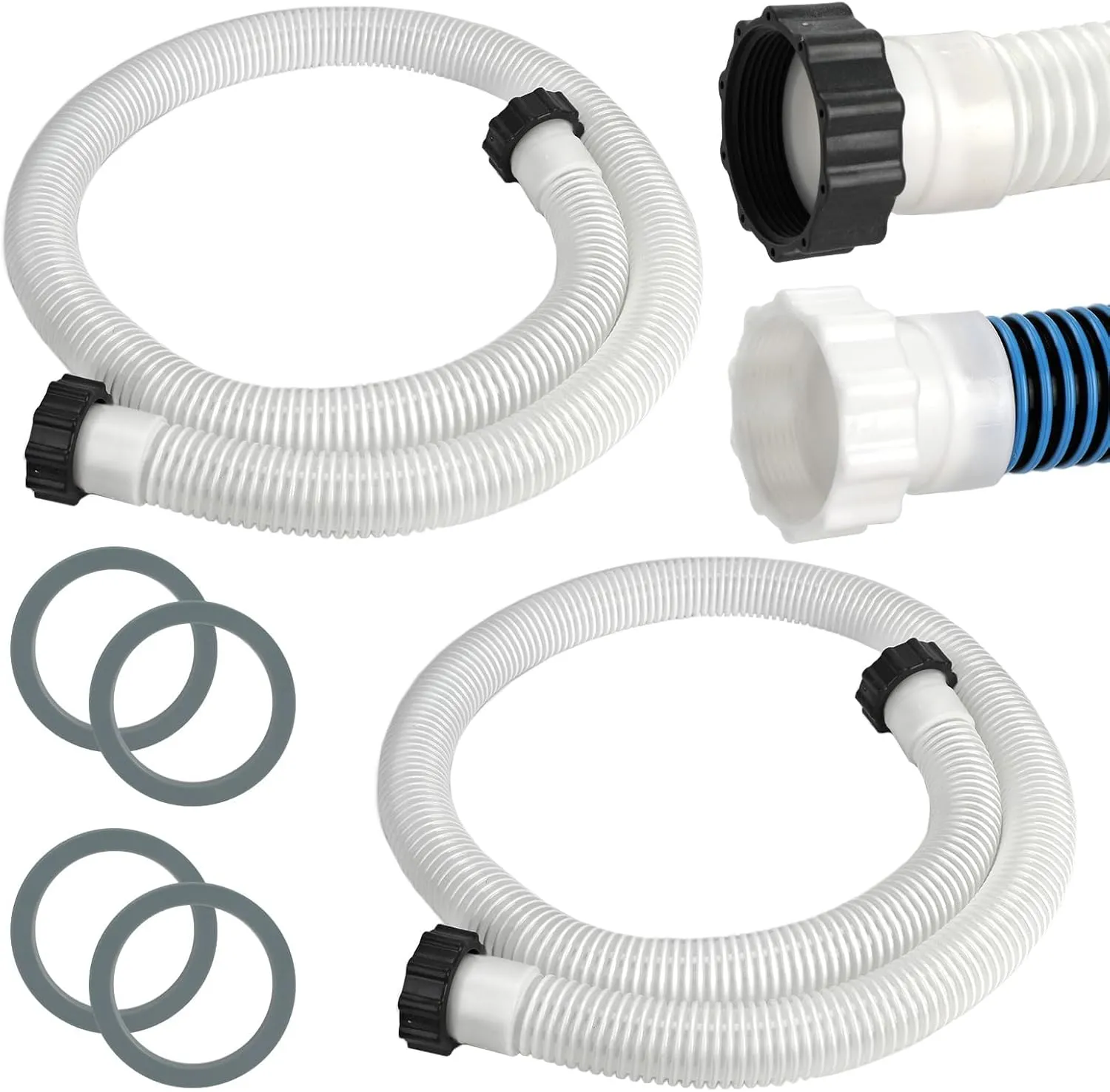 2 Pack 1 1/2 Pool Hose for Above Ground Pool 6ft Pump Replacement Hoses 1.5" EVA Heavy Duty Swimming Pool Hose for Above Ground, Filter Pumps, Saltwater Systems and Sand Filters (White)