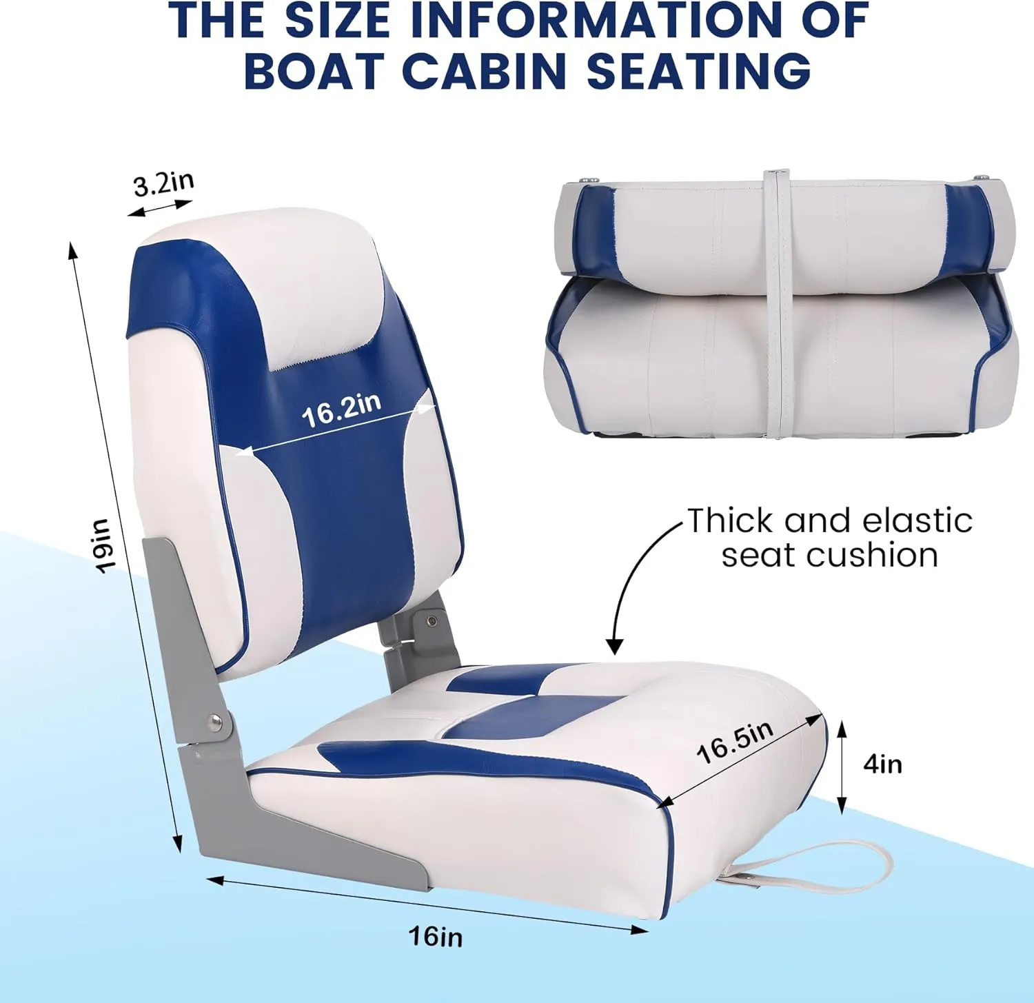 2 Pack Folding Boat Seats Low Back, Fishing Boat Seat with Thickened Sponge Padding, Weather-Resistant Captain Chairs for Fishing, Cruises, Sightseeing, Speedboat