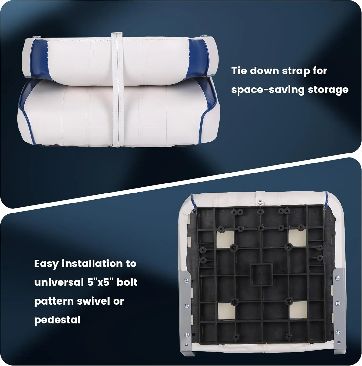 2 Pack Folding Boat Seats Low Back, Fishing Boat Seat with Thickened Sponge Padding, Weather-Resistant Captain Chairs for Fishing, Cruises, Sightseeing, Speedboat