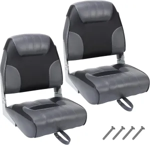 2 Pack Folding Boat Seats Low Back, Fishing Boat Seat with Thickened Sponge Padding, Weather-Resistant Captain Chairs for Fishing, Cruises, Sightseeing, Speedboat