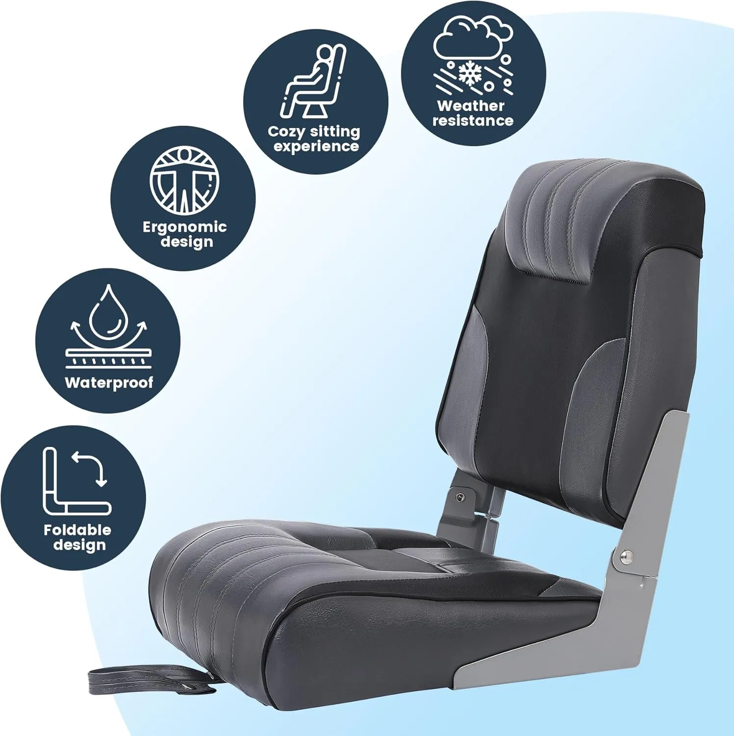 2 Pack Folding Boat Seats Low Back, Fishing Boat Seat with Thickened Sponge Padding, Weather-Resistant Captain Chairs for Fishing, Cruises, Sightseeing, Speedboat