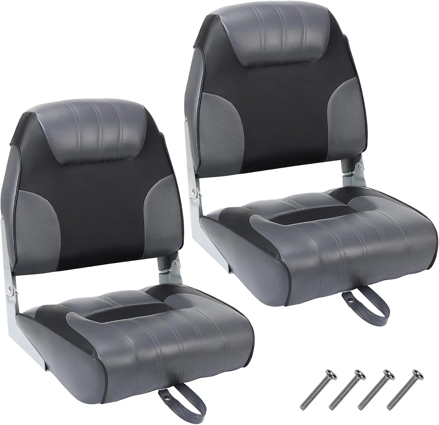 2 Pack Folding Boat Seats Low Back, Fishing Boat Seat with Thickened Sponge Padding, Weather-Resistant Captain Chairs for Fishing, Cruises, Sightseeing, Speedboat