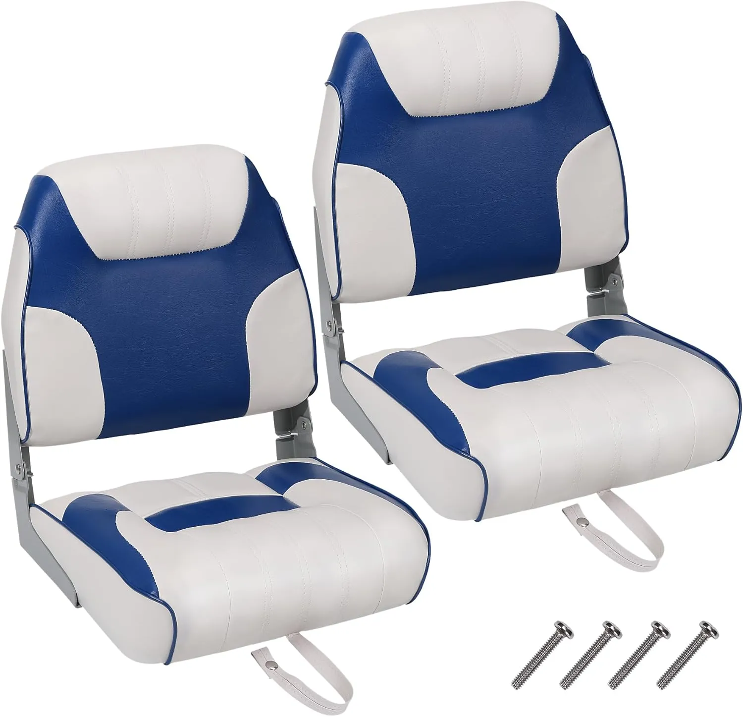 2 Pack Folding Boat Seats Low Back, Fishing Boat Seat with Thickened Sponge Padding, Weather-Resistant Captain Chairs for Fishing, Cruises, Sightseeing, Speedboat