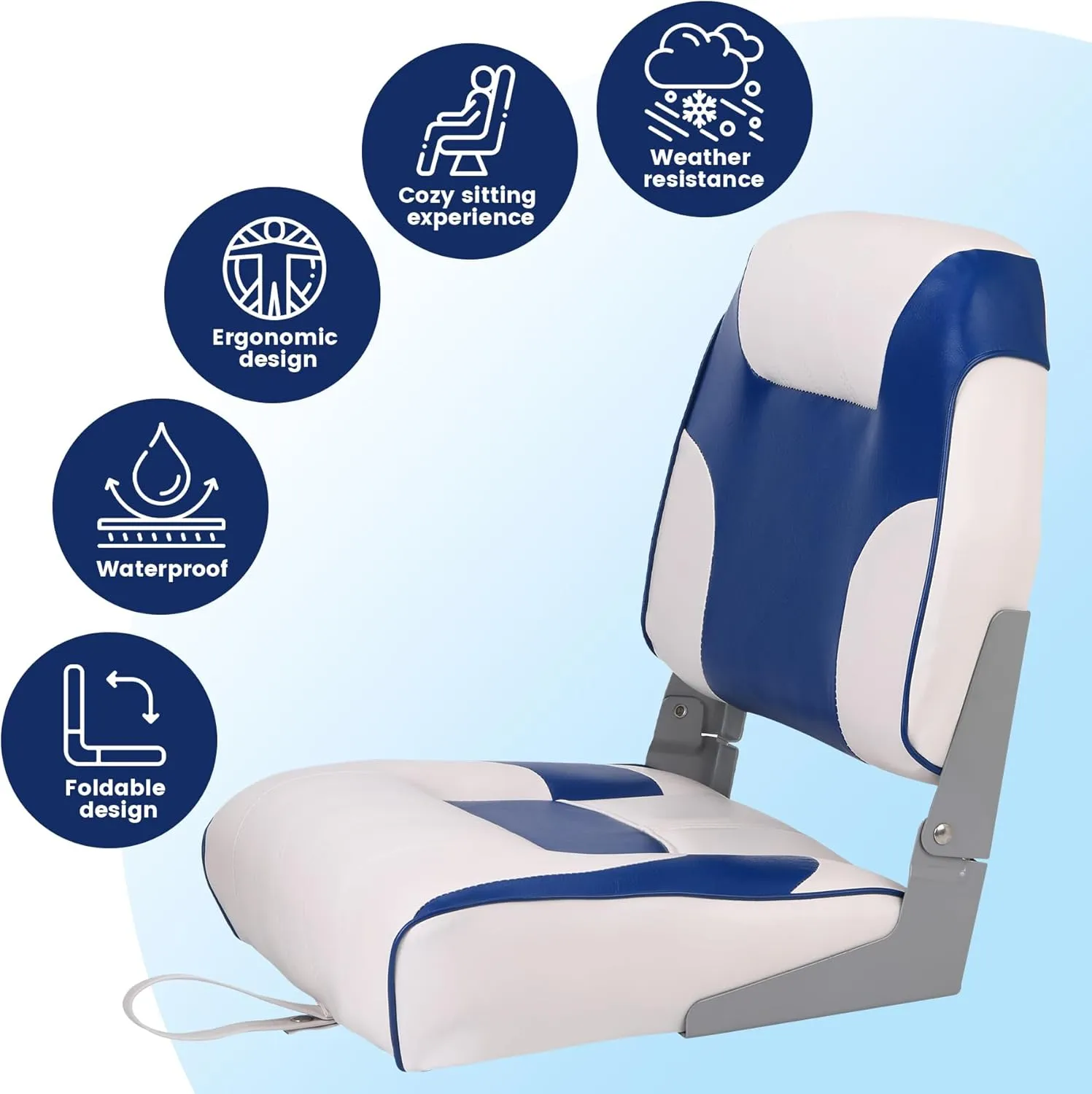 2 Pack Folding Boat Seats Low Back, Fishing Boat Seat with Thickened Sponge Padding, Weather-Resistant Captain Chairs for Fishing, Cruises, Sightseeing, Speedboat