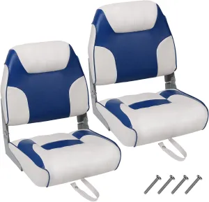 2 Pack Folding Boat Seats Low Back, Fishing Boat Seat with Thickened Sponge Padding, Weather-Resistant Captain Chairs for Fishing, Cruises, Sightseeing, Speedboat