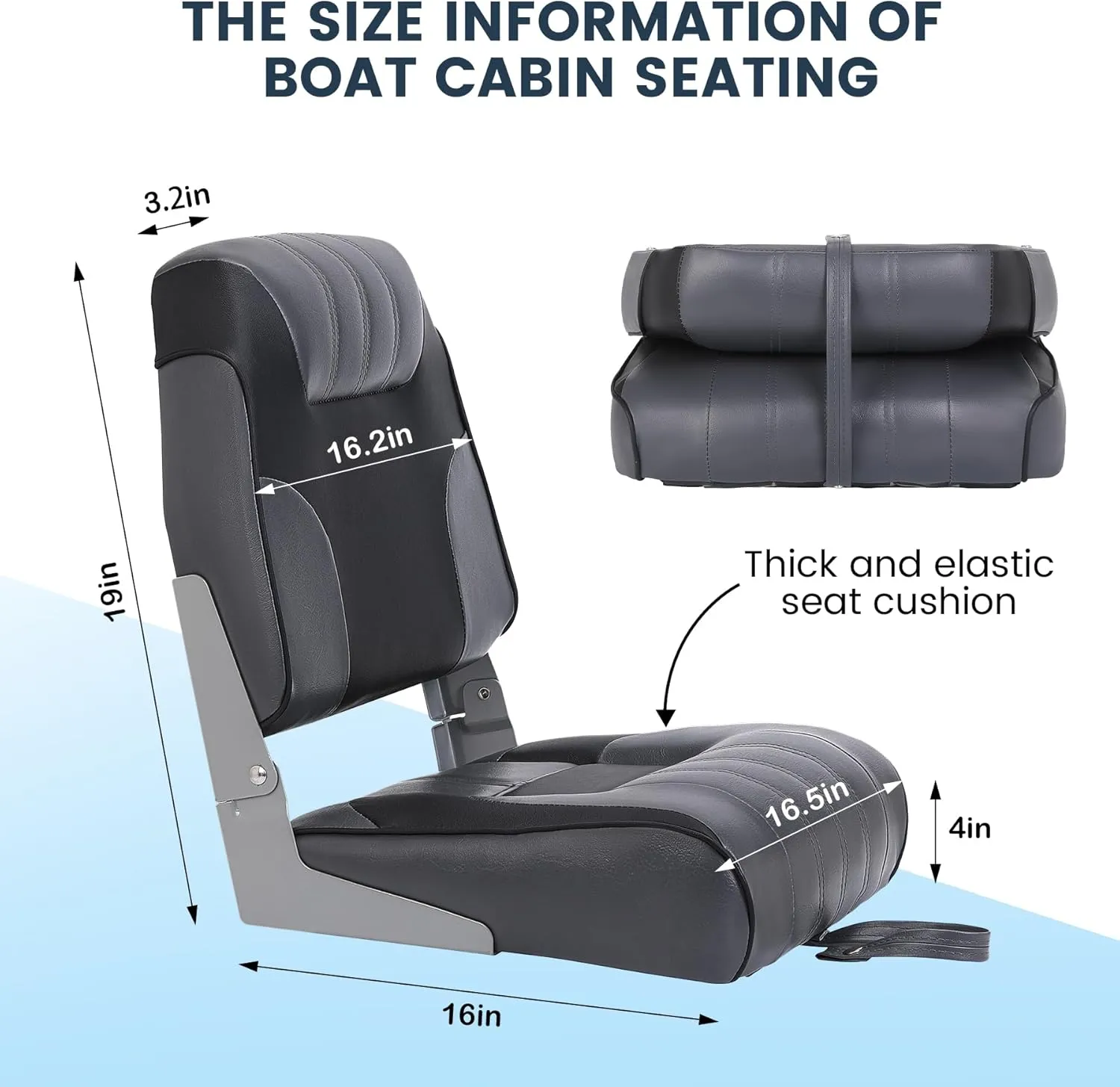 2 Pack Folding Boat Seats Low Back, Fishing Boat Seat with Thickened Sponge Padding, Weather-Resistant Captain Chairs for Fishing, Cruises, Sightseeing, Speedboat