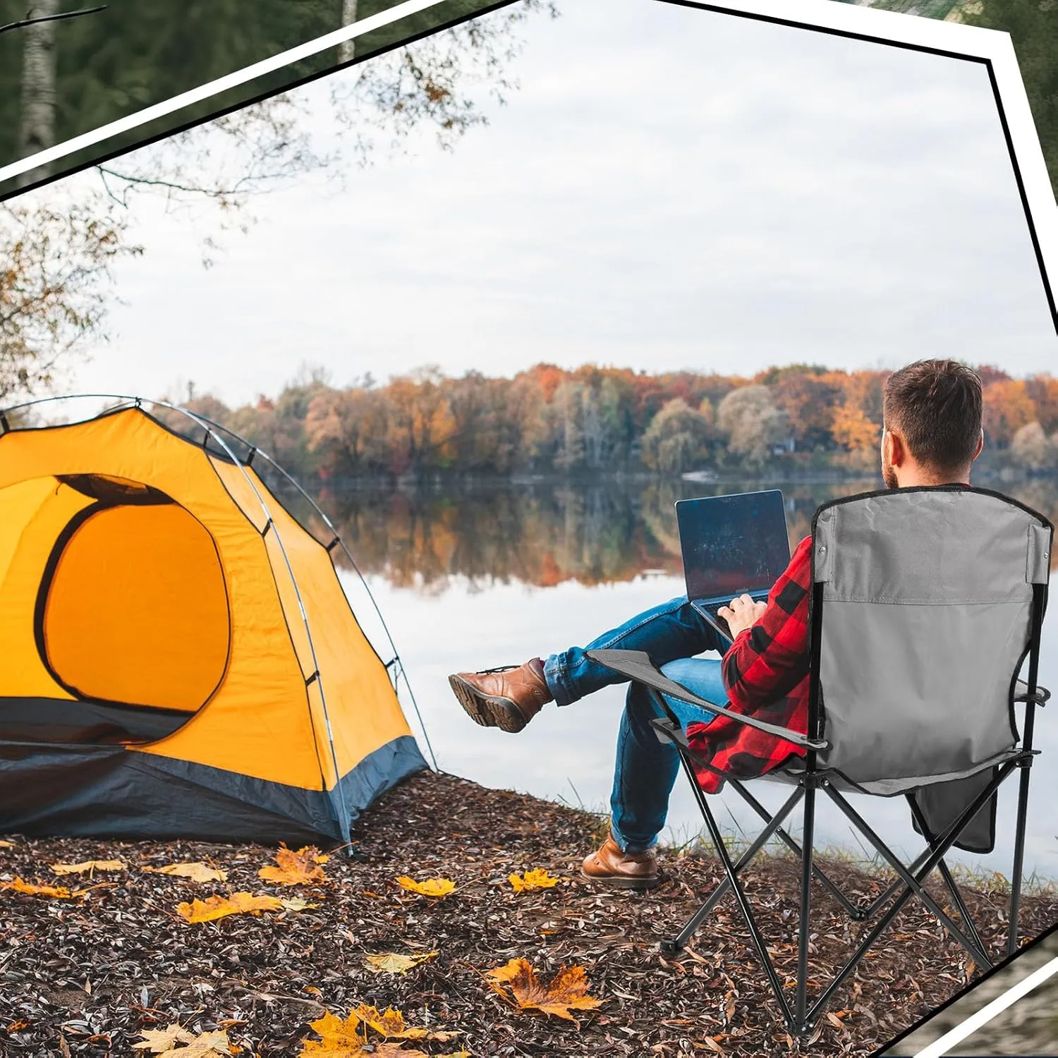 2 Pack Oversized Folding Camping Chairs with Cupholder and Carry Bag Breathable Portable Lightweight Lawn Chair Supports 265lbs for Outdoor Sports Beach(35.8 x 23.6 x 37.8 Inches,Gray)