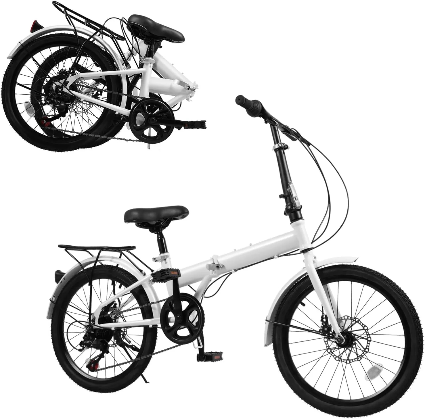 20 Inch Folding Bike, Adult Folding Bike 7 Speed Shifter, Height Adjustable Bicycle for Men & Women