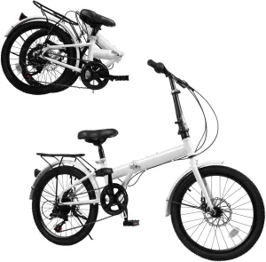 20 Inch Folding Bike, Adult Folding Bike 7 Speed Shifter, Height Adjustable Bicycle for Men & Women