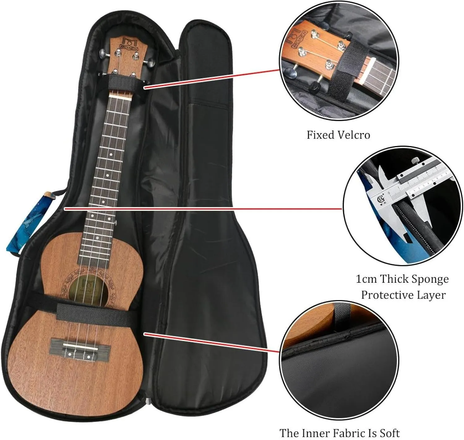 23 Inch Concert Ukulele Case Art Ink Blue and Gold Colors Ukulele Padded Bag with Storage and Shoulder Straps