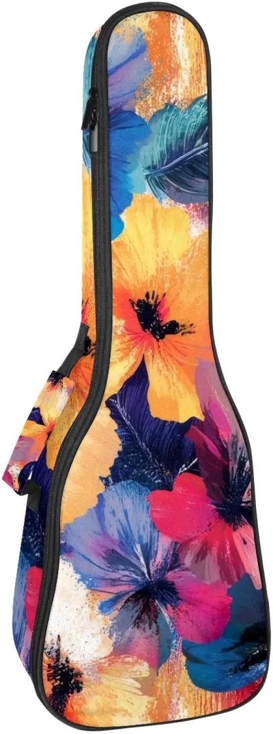 23 Inch Concert Ukulele Case Flower Leaf Abstract Watercolor Pattern Ukulele Padded Bag with Storage and Shoulder Straps