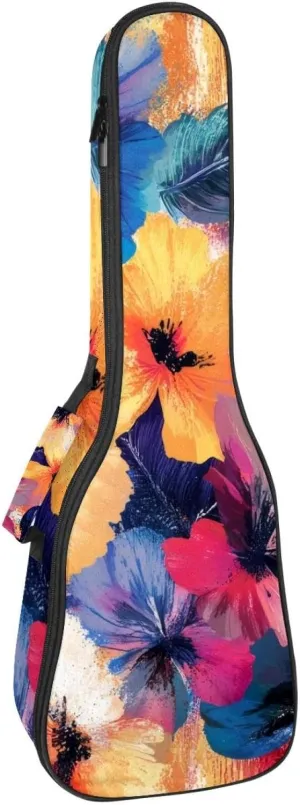23 Inch Concert Ukulele Case Flower Leaf Abstract Watercolor Pattern Ukulele Padded Bag with Storage and Shoulder Straps