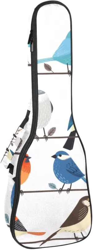 23 Inch Concert Ukulele Case Spring Feathered Animals Group Landing Ukulele Padded Bag with Storage and Shoulder Straps