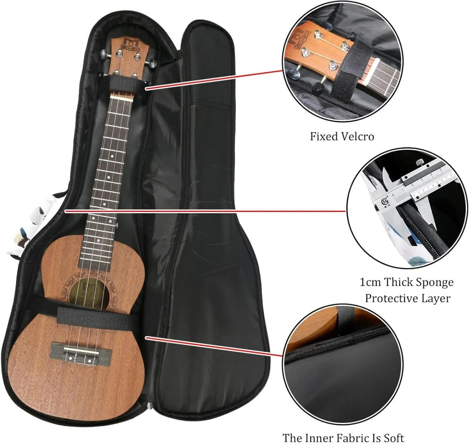 23 Inch Concert Ukulele Case Spring Feathered Animals Group Landing Ukulele Padded Bag with Storage and Shoulder Straps