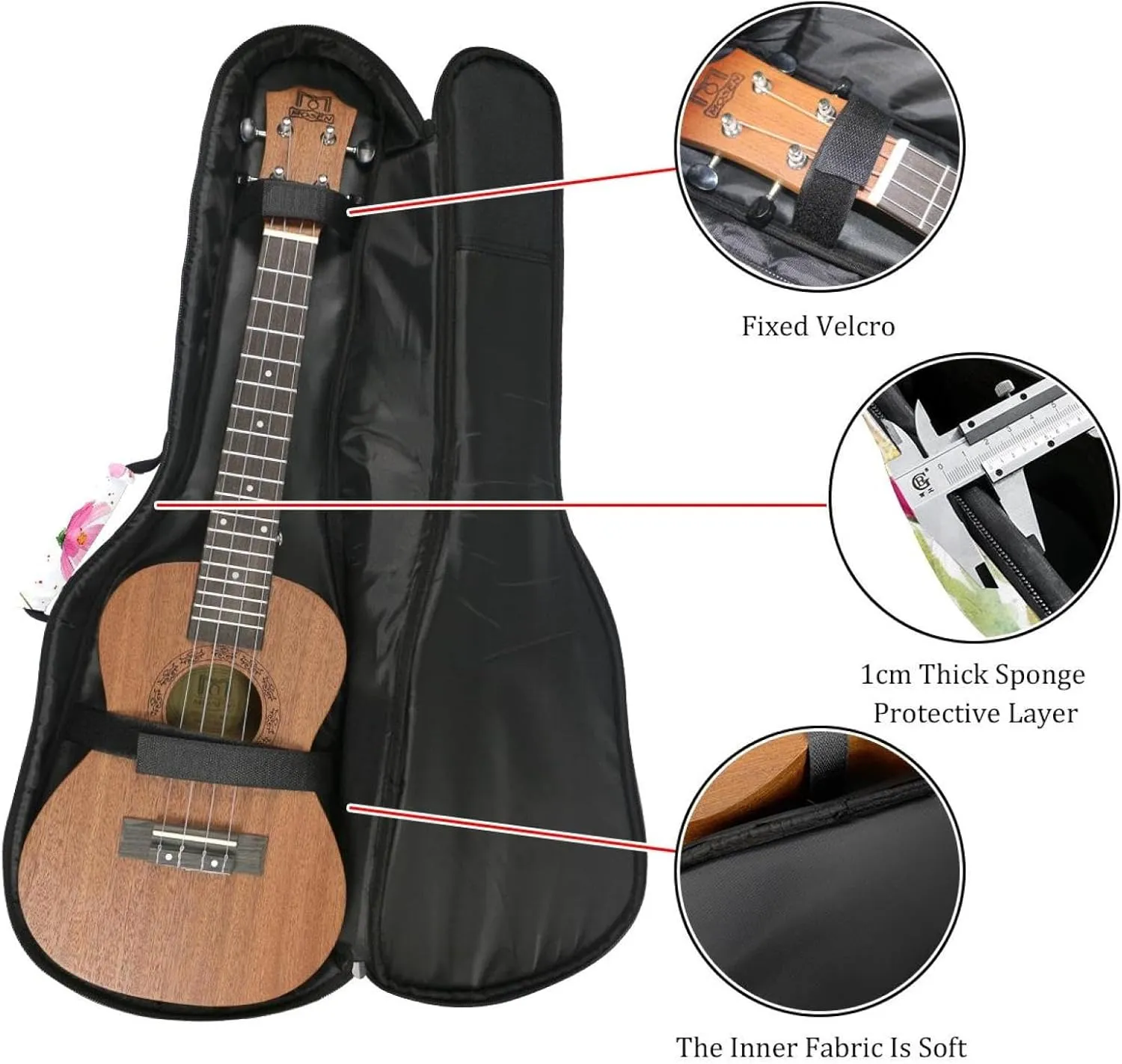 23 Inch Concert Ukulele Case Watercolor Pink Cosmos Flowers Ukulele Padded Bag with Storage and Shoulder Straps