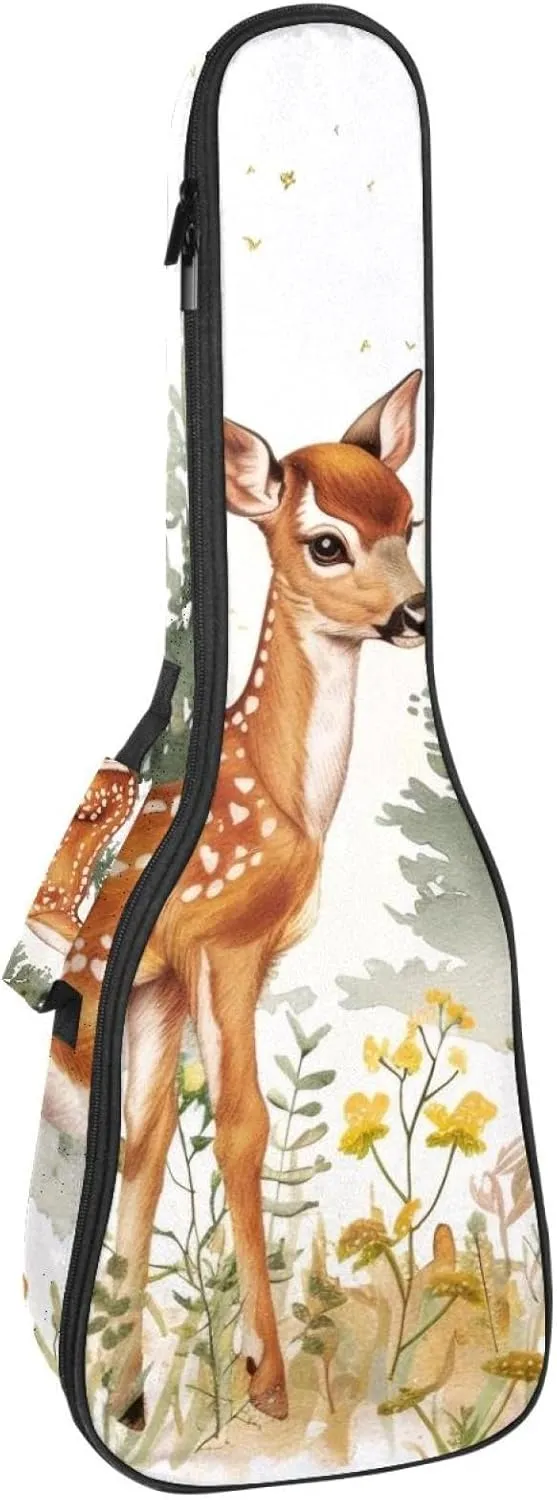 23 Inch Concert Ukulele Case Wildlife Forest Deer Ukulele Padded Bag with Storage and Shoulder Straps