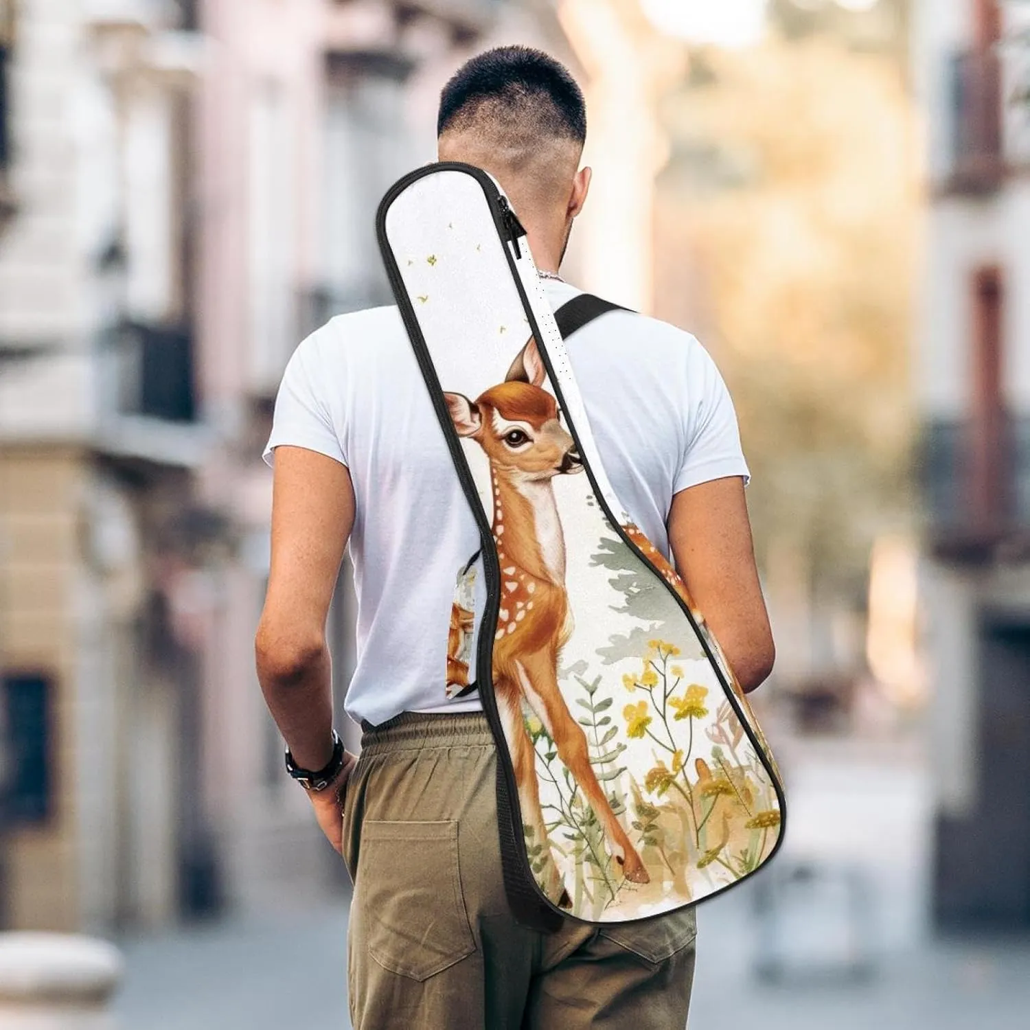 23 Inch Concert Ukulele Case Wildlife Forest Deer Ukulele Padded Bag with Storage and Shoulder Straps