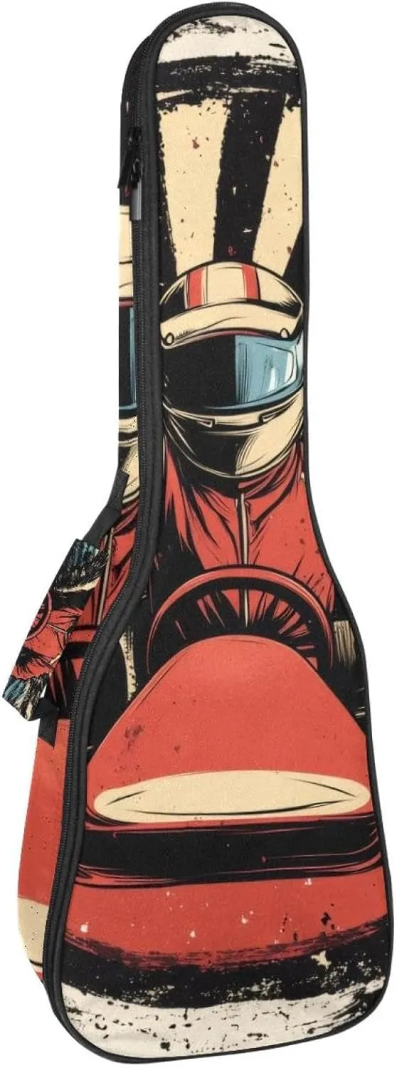 23" Ukulele Bag Racer in a Victory Pose with Checkered Flags and Wing Padding Carry Case Ukulele Cover with Storage and Thick Handle