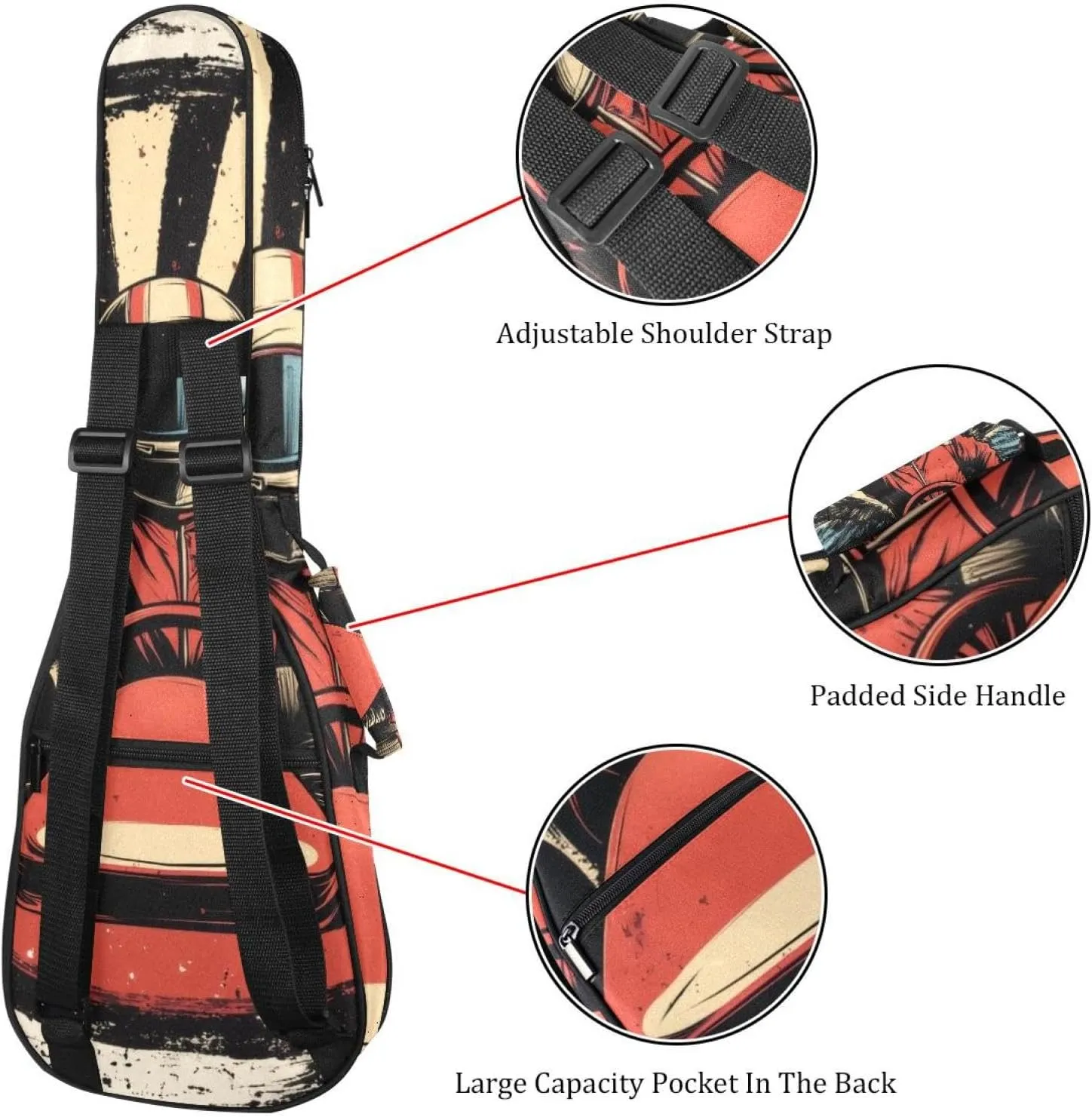 23" Ukulele Bag Racer in a Victory Pose with Checkered Flags and Wing Padding Carry Case Ukulele Cover with Storage and Thick Handle