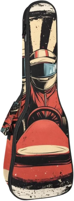 23" Ukulele Bag Racer in a Victory Pose with Checkered Flags and Wing Padding Carry Case Ukulele Cover with Storage and Thick Handle