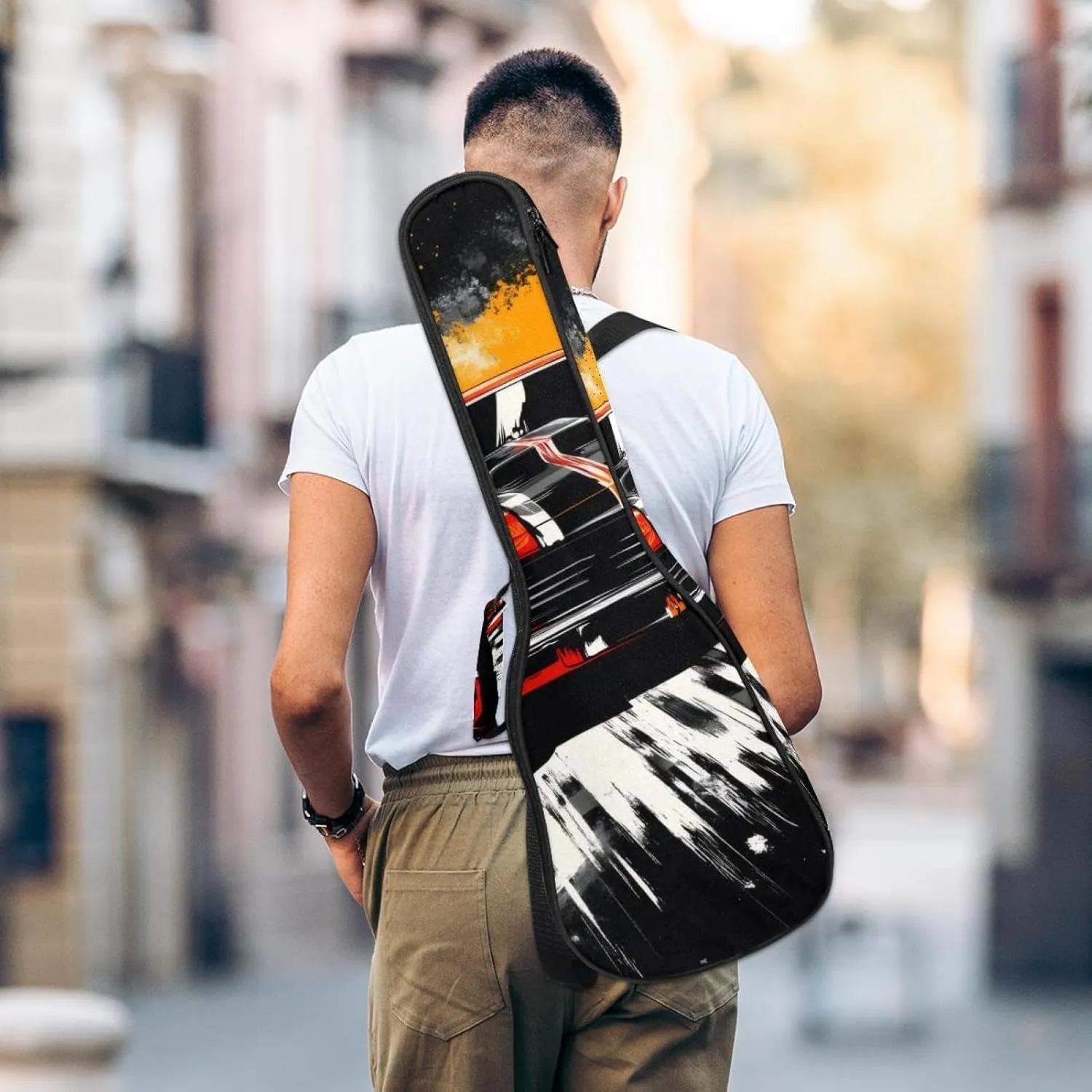 23" Ukulele Bag Vintage Retro Racing Car Road Speed Padding Carry Case Ukulele Cover with Storage and Thick Handle