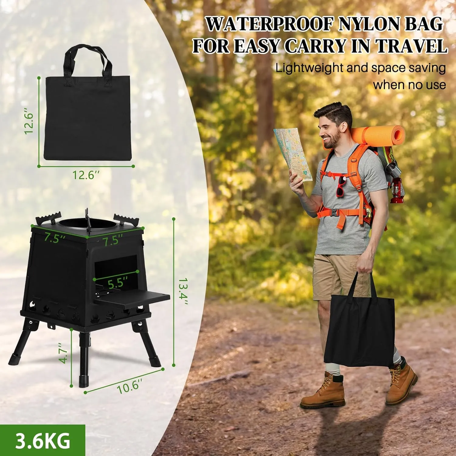 27x27 Portable Camping Stove - Multi-Function Outdoor Wood Burning Stove for Hiking, Fishing, Cooking