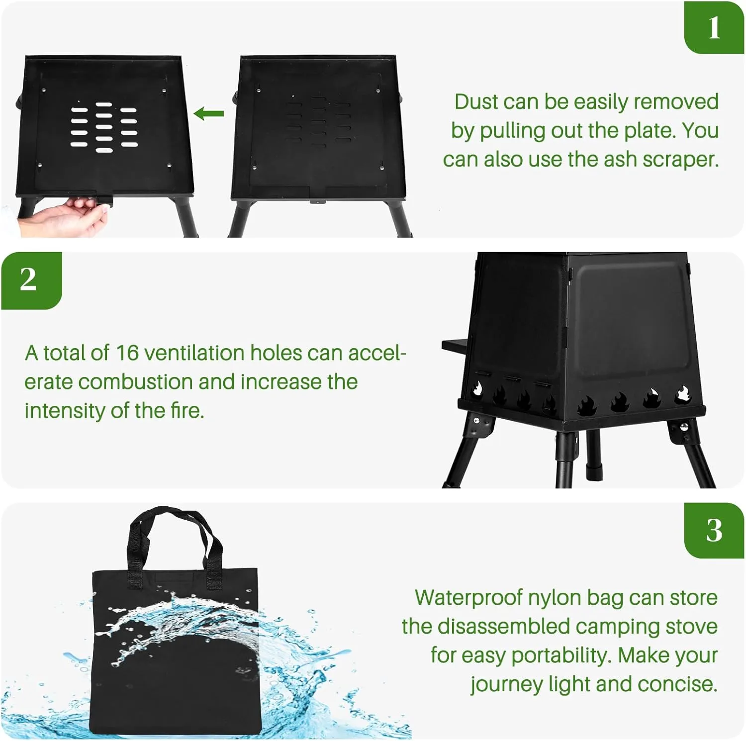 27x27 Portable Camping Stove - Multi-Function Outdoor Wood Burning Stove for Hiking, Fishing, Cooking