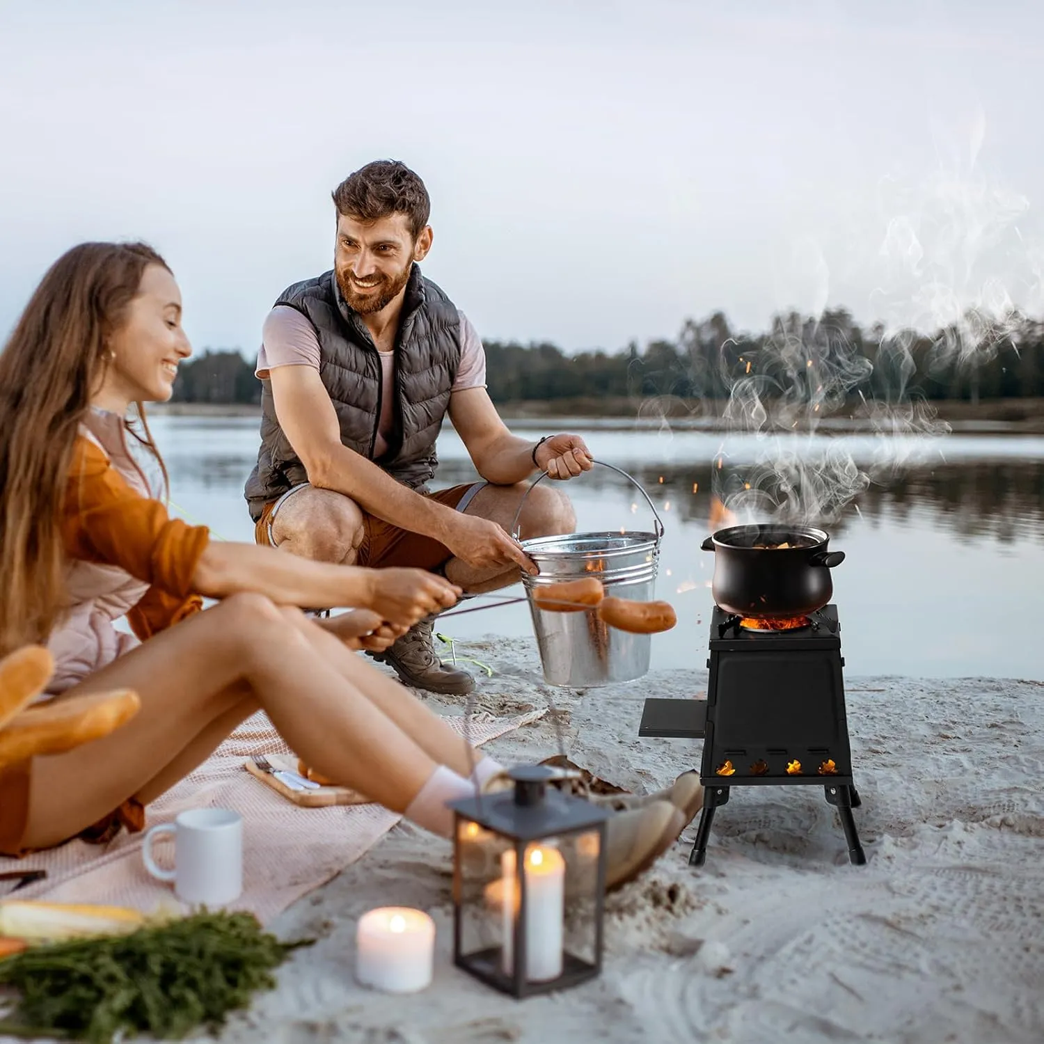 27x27 Portable Camping Stove - Multi-Function Outdoor Wood Burning Stove for Hiking, Fishing, Cooking