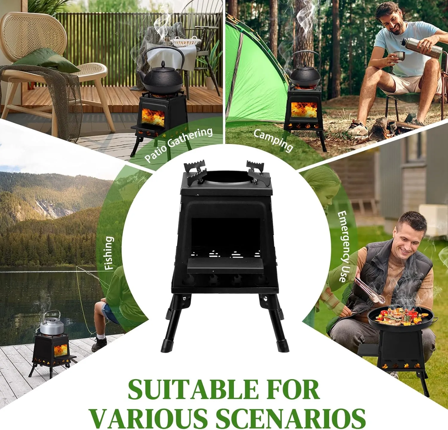 27x27 Portable Camping Stove - Multi-Function Outdoor Wood Burning Stove for Hiking, Fishing, Cooking