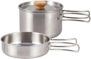 2pcs Camping Cookware Set Outdoors Stainless Steel Cookware Non-Stick Lightweight Pot Pan Set for Outdoor Camping, Hiking, Backpacking