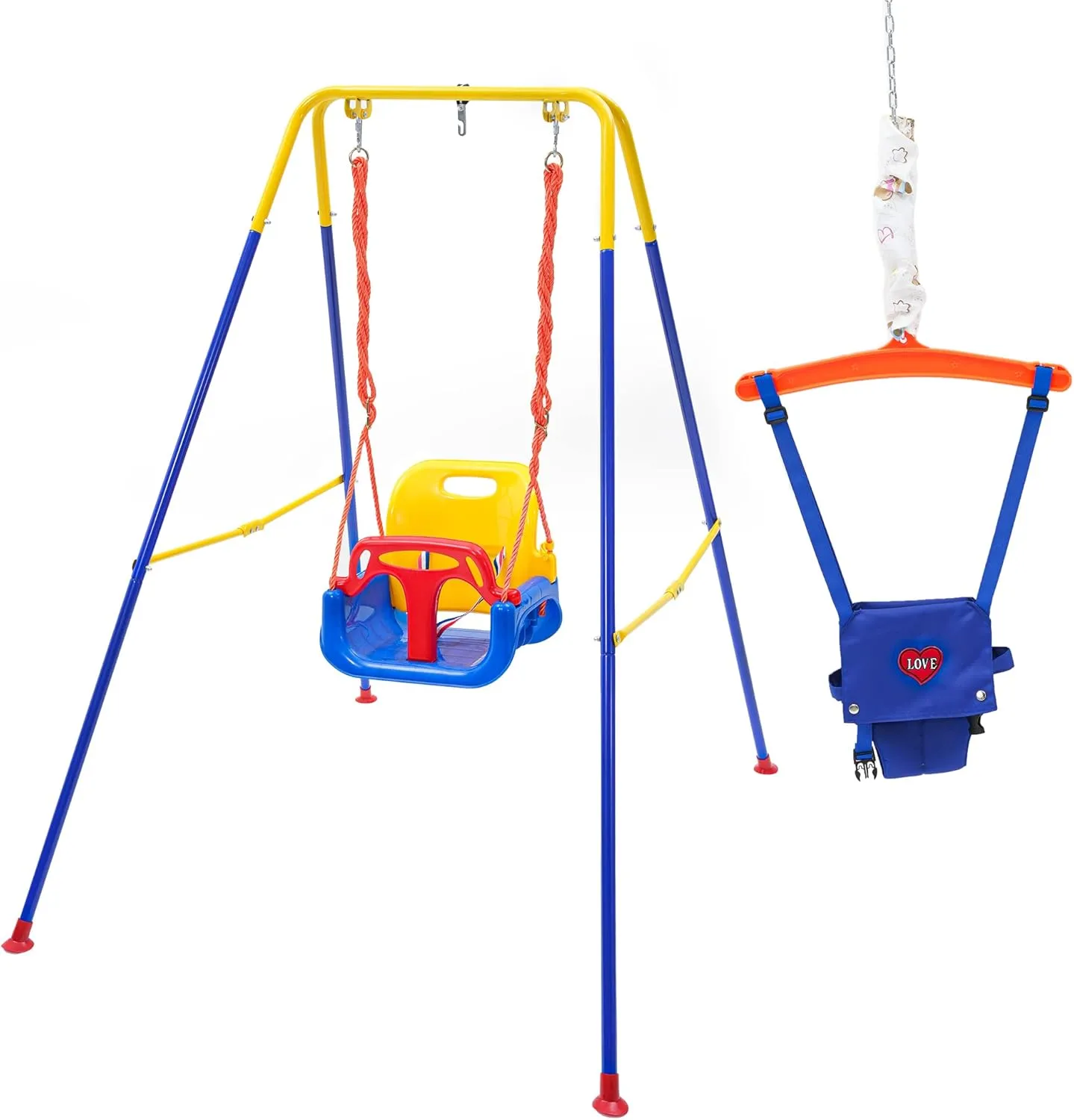 3-in-1 Swing Set Baby Jumper and Bouncers for Toddler, Baby Swing is Suitable for Indoor and Outdoor Play, with a Foldable Metal Stand for Easy Storage, and Comes with Instructions for Easy Assembly.