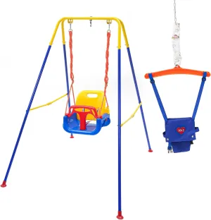 3-in-1 Swing Set Baby Jumper and Bouncers for Toddler, Baby Swing is Suitable for Indoor and Outdoor Play, with a Foldable Metal Stand for Easy Storage, and Comes with Instructions for Easy Assembly.