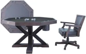 3 in 1 Table - Octagon 54" Weathered Bumper Pool with Slate Bed in Black Oak W/4 Chairs