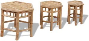 3-Piece Bamboo Patio Chairs Set Foldable Hexagonal Outdoor Furniture for Garden, Poolside, and Backyard, All-Weather Durable Stools in Small/Medium/Large Sizes