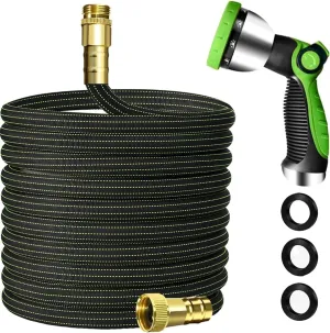 30ft Lightweight Flexible Garden Hose,Non-Slip Handles,Non-kink Hose,Aircraft Alloy Brass Plated Fitting for Boats, RV Water Hose,Marine Washdown,Lawn,Garden,Leakproof TPE Hose(GreenBlack, 30 FT)