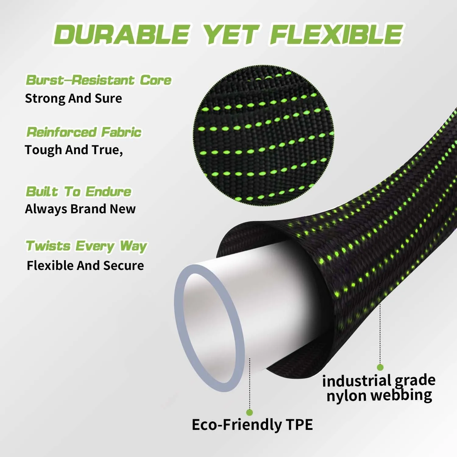 30ft Lightweight Flexible Garden Hose,Non-Slip Handles,Non-kink Hose,Aircraft Alloy Brass Plated Fitting for Boats, RV Water Hose,Marine Washdown,Lawn,Garden,Leakproof TPE Hose(GreenBlack, 30 FT)