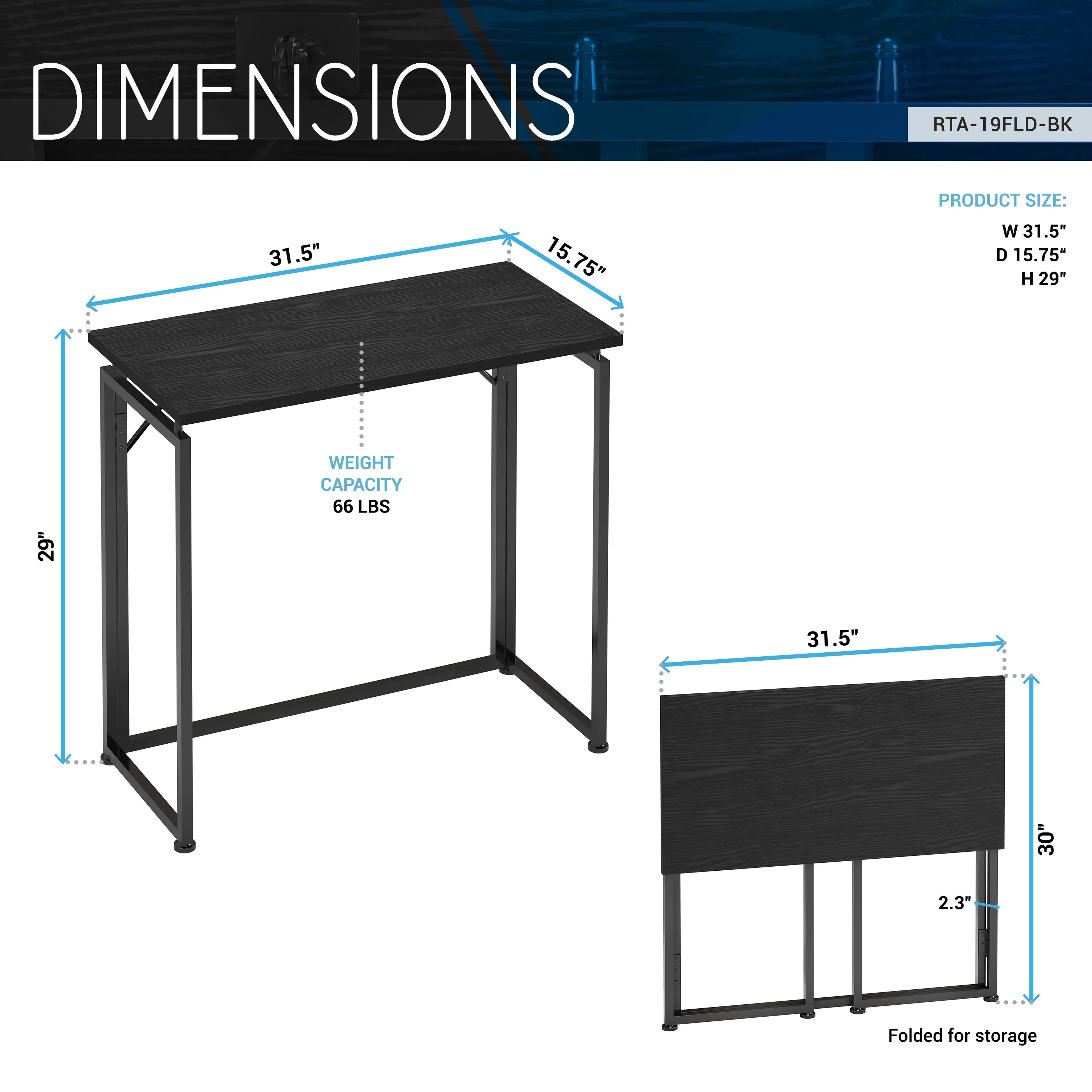 31.5” Folding Desk for Small Spaces, No Assembly Required