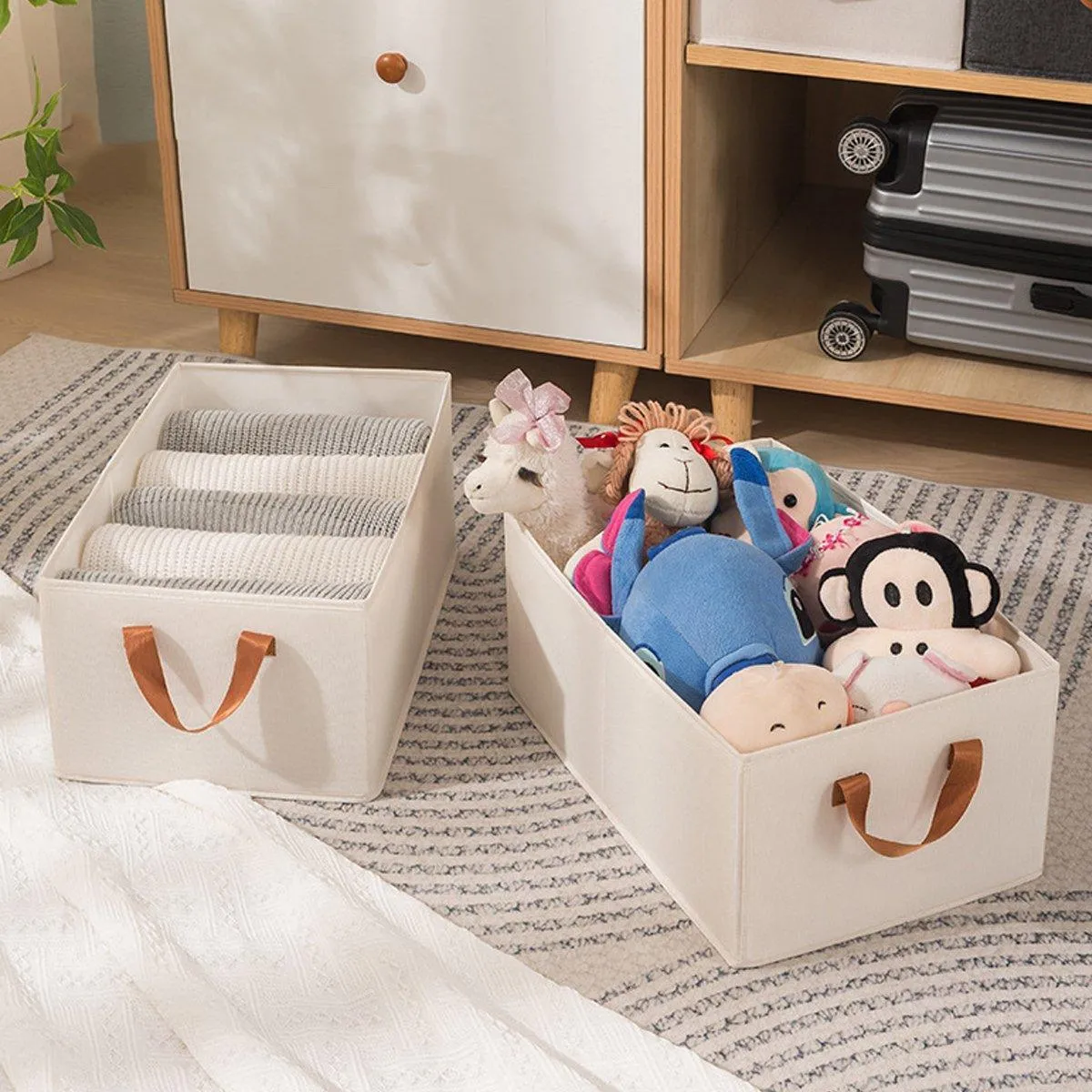 3PCS Cotton Linen Storage Box Set Foldable Washable Bedroom Wardrobe Organizer
