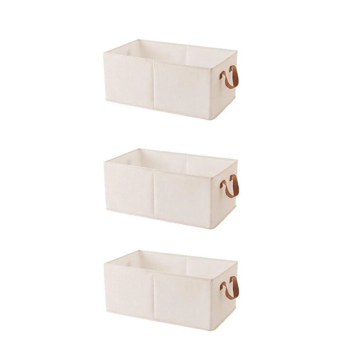 3PCS Cotton Linen Storage Box Set Foldable Washable Bedroom Wardrobe Organizer