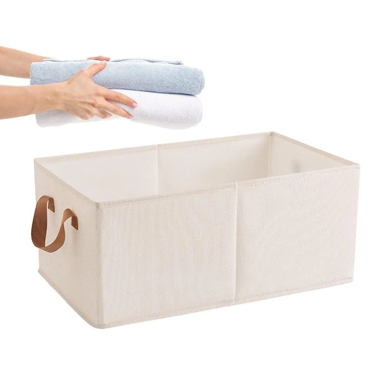 3PCS Cotton Linen Storage Box Set Foldable Washable Bedroom Wardrobe Organizer