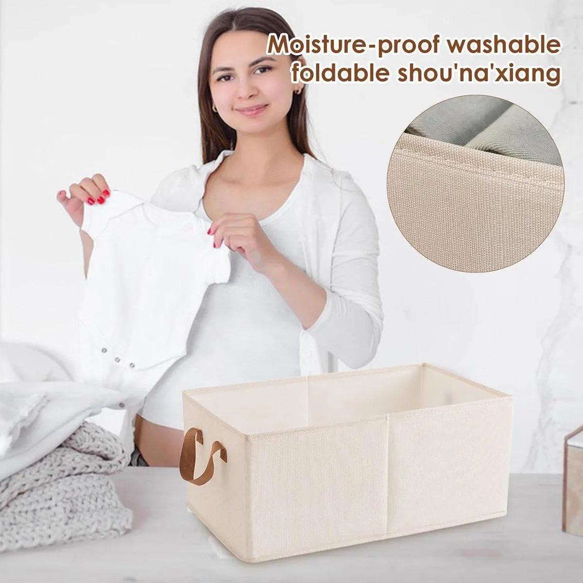3PCS Cotton Linen Storage Box Set Foldable Washable Bedroom Wardrobe Organizer