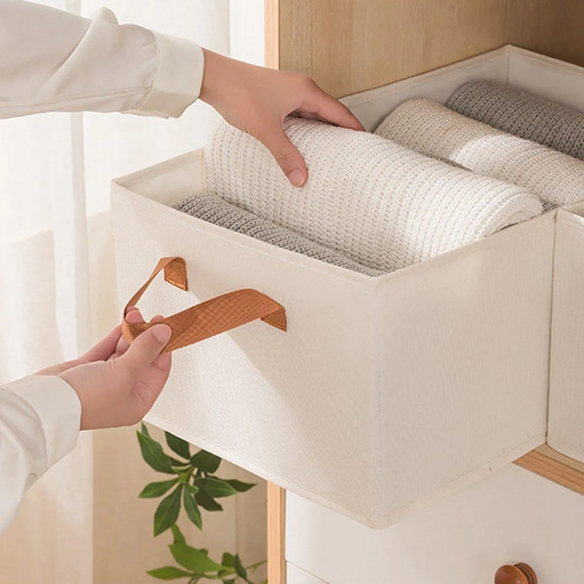 3PCS Cotton Linen Storage Box Set Foldable Washable Bedroom Wardrobe Organizer
