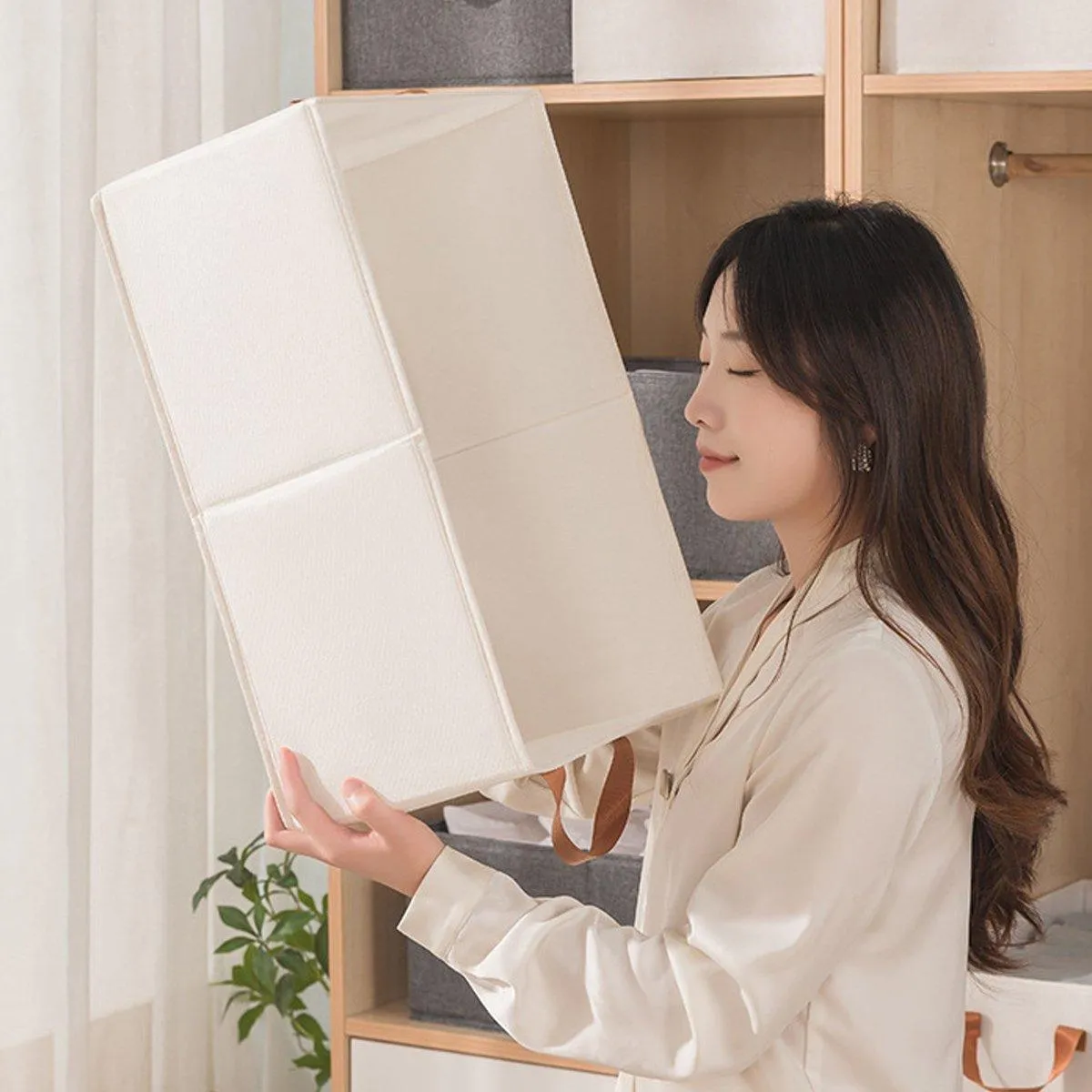 3PCS Cotton Linen Storage Box Set Foldable Washable Bedroom Wardrobe Organizer