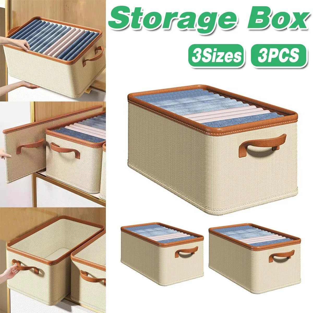 3pcs Storage Box Clothes Organizer Folding Storage Bins Home Closet Organization